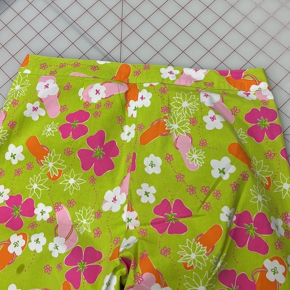 LILLY PULITZER Vintage Gidget Preppy Retro Pink/Green Flip Flop Floral Capri 2 - Picture 6 of 13